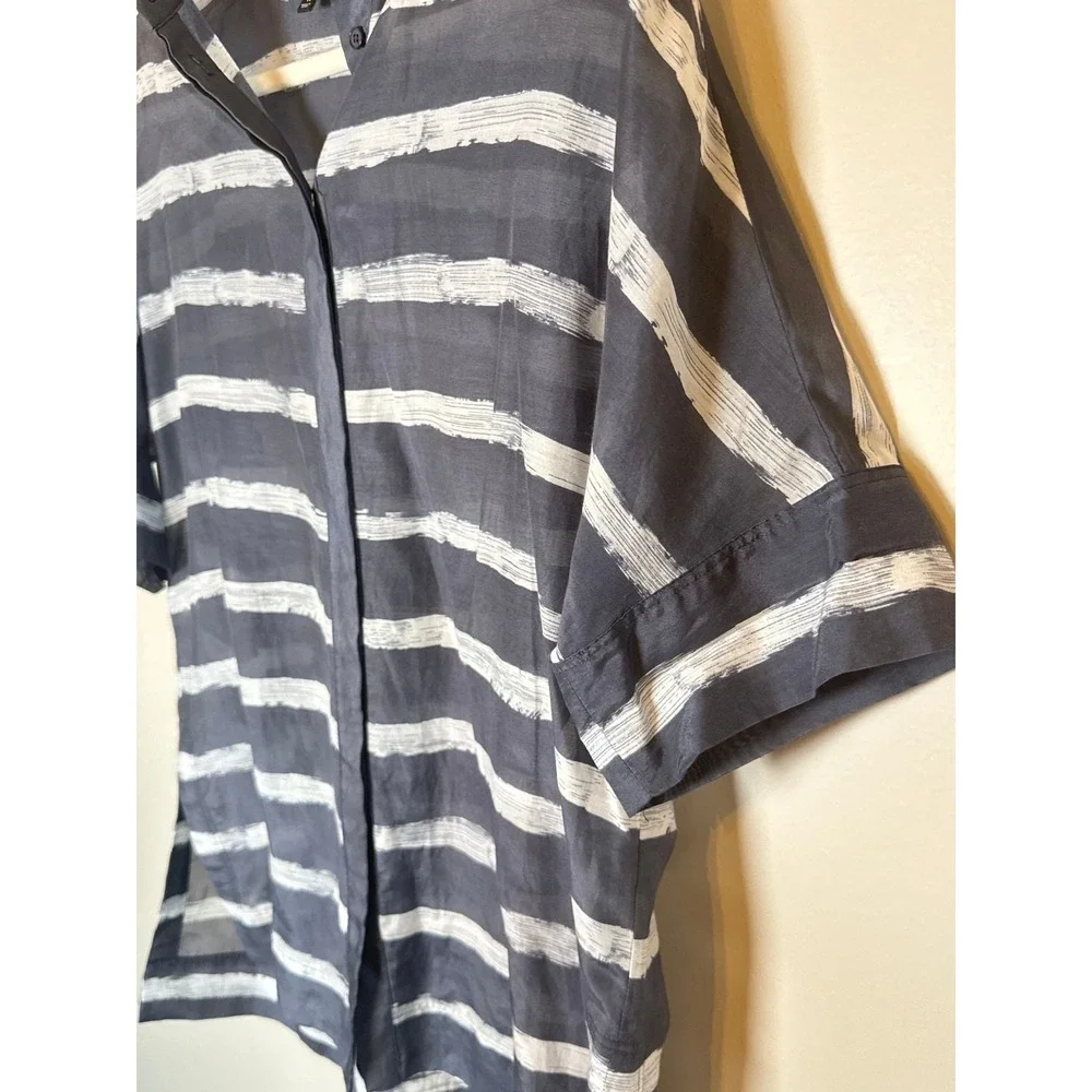 Lafayette 148 New York • Silk‎ Blend Striped Short Sleeve Button Up Shirt Top M - Picture 4 of 8